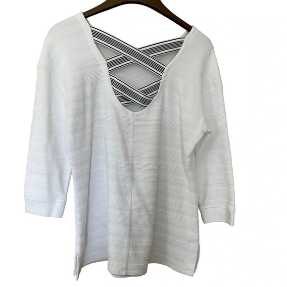 Talbots White Tunic with Blue/White Open Back.  Size M Petite - Picture 2 of 13